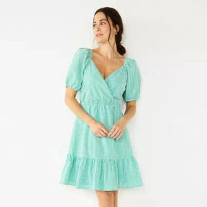 Draper James women's puff-sleeve surplice dress gingham green size S